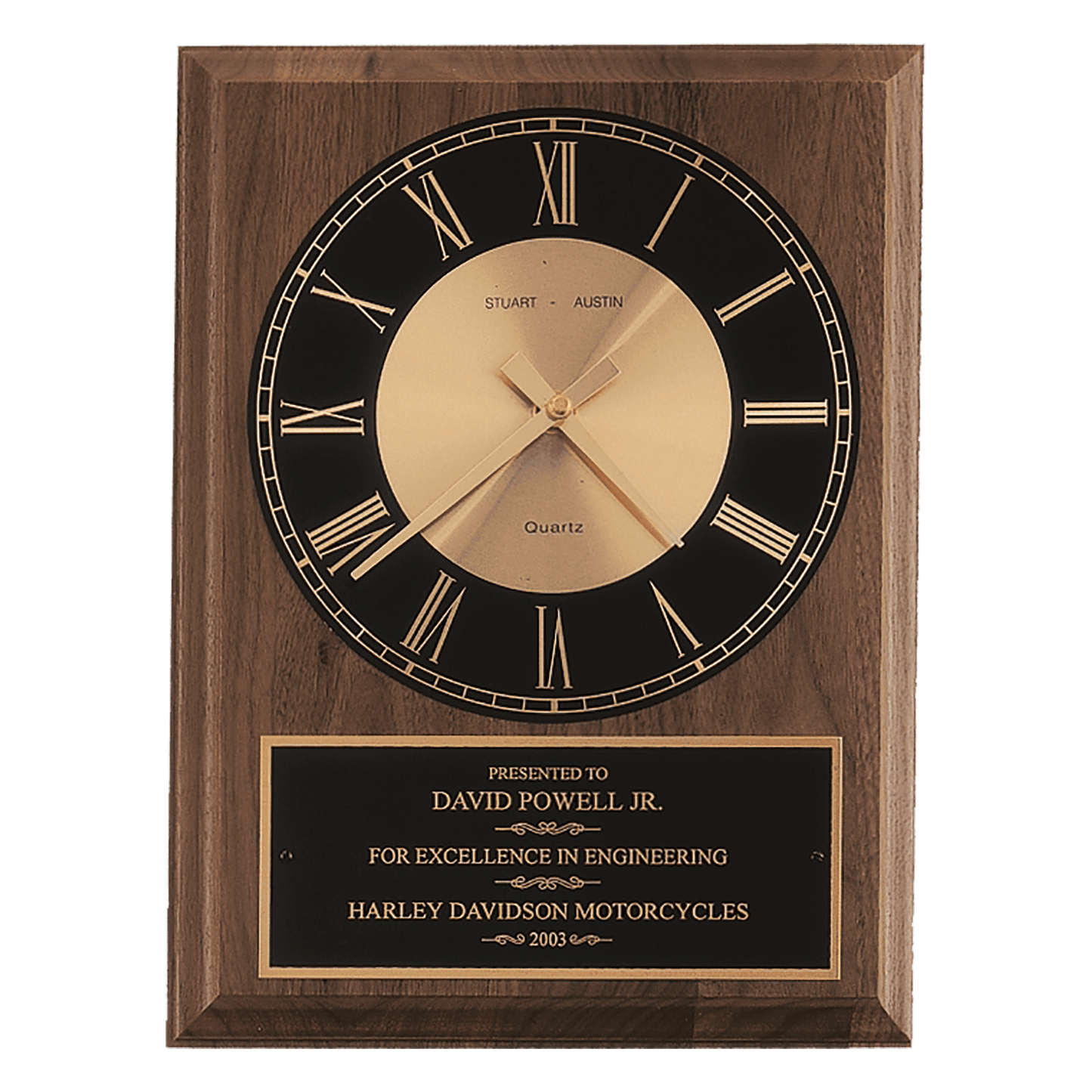 American Walnut Round Face Quartz Clock with Black Plate