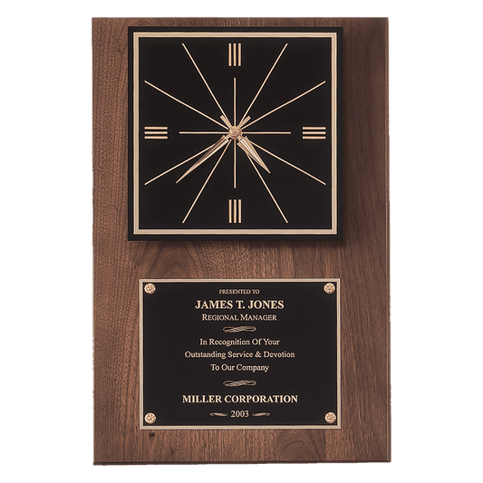 12" x 18" American Walnut Quartz Clock with Black Plate/Hangs Vertical or Horizontal