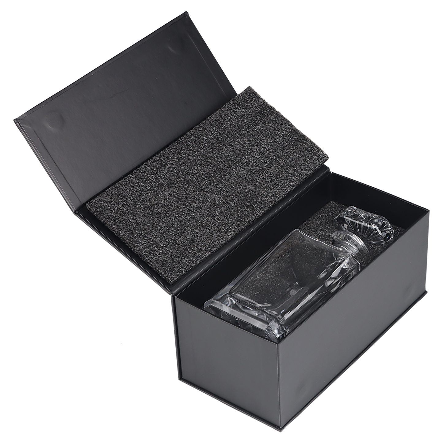 750 mL Square Glass Decanter in Black Gift Box with Printed Paper Sleeve