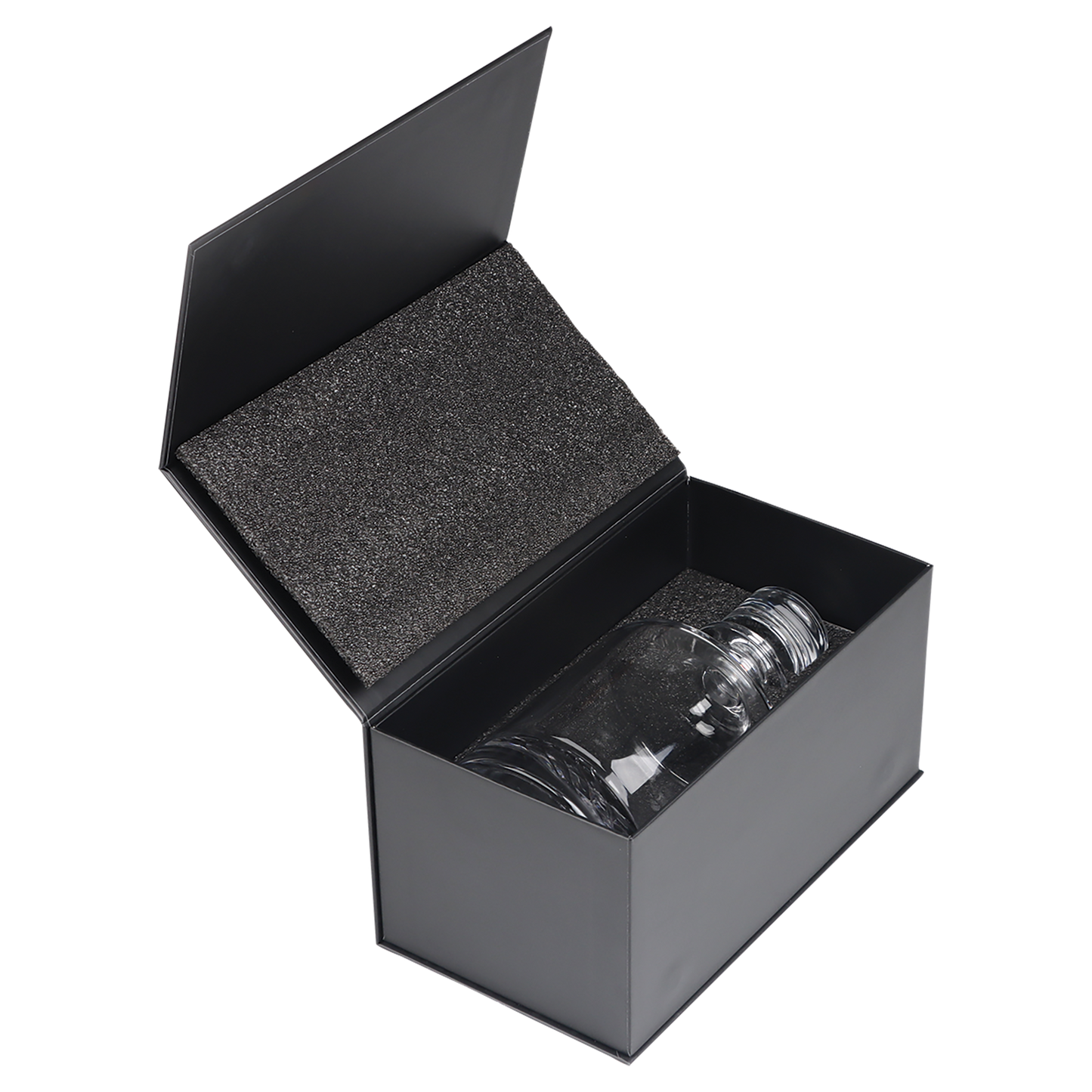 850 mL Round Glass Decanter in Black Gift Box with Printed Paper Sleeve