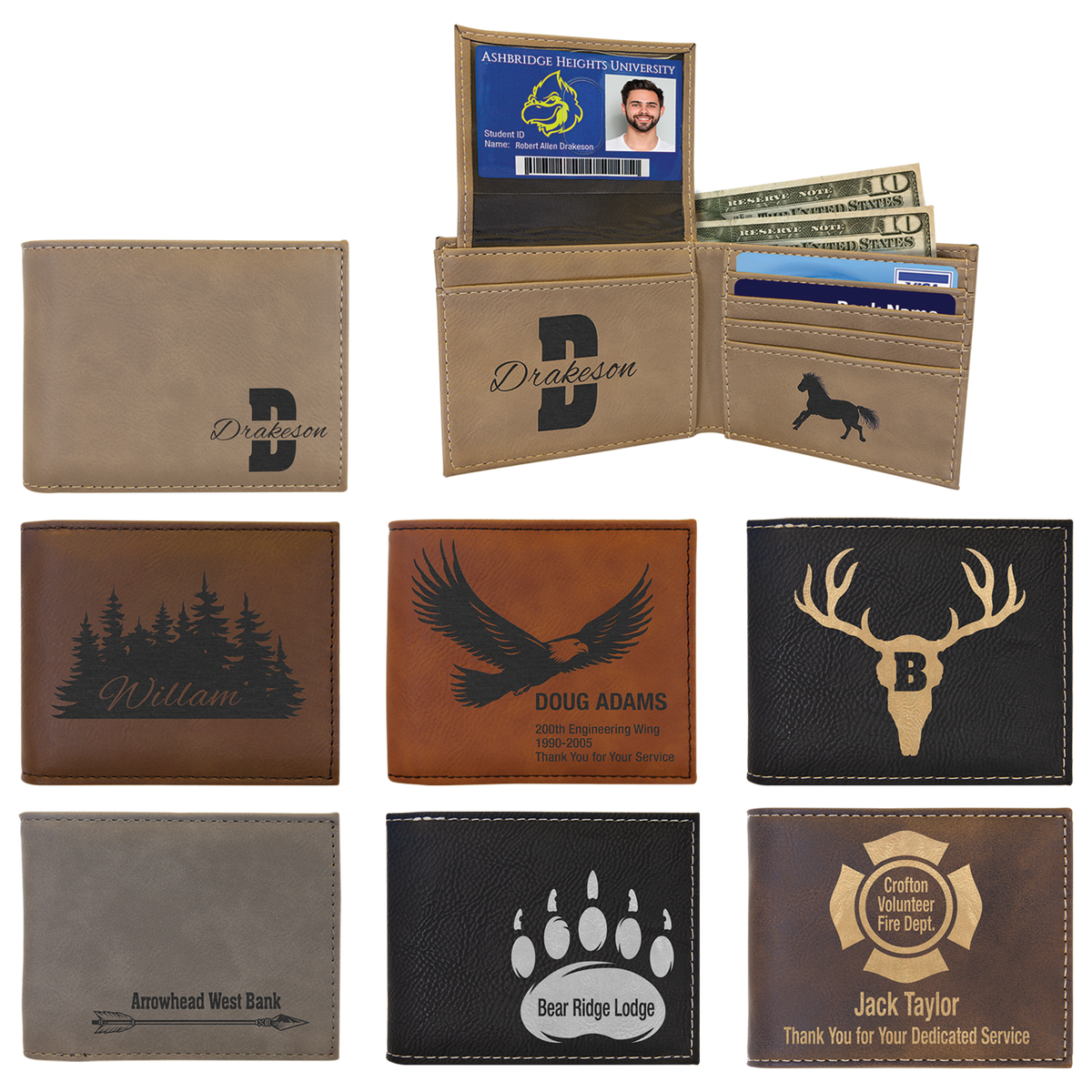 Laserable Leatherette Bi-Fold Wallet w/Flip ID Display