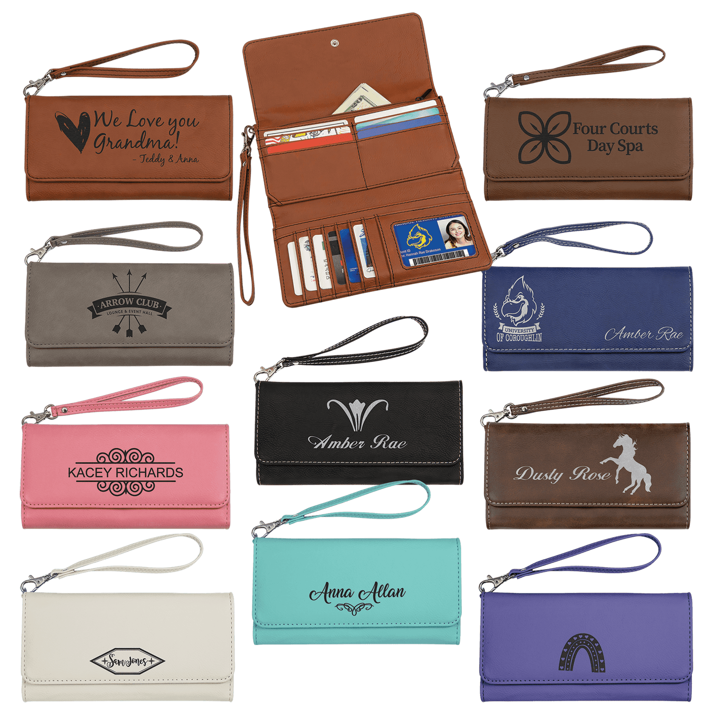 7 1/2 x 4" Laserable Leatherette Wallet with Strap