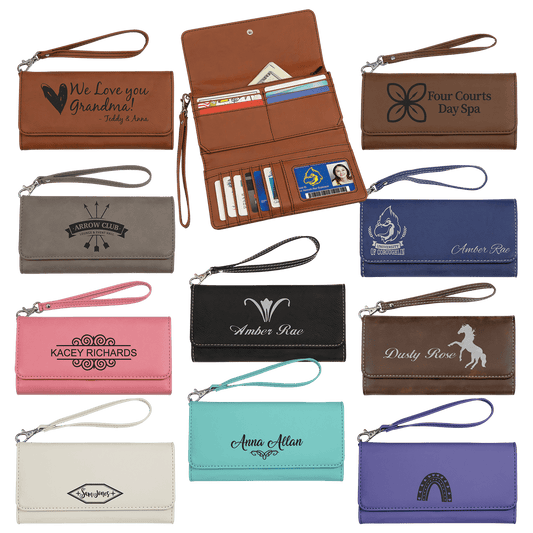 7 1/2 x 4" Laserable Leatherette Wallet with Strap