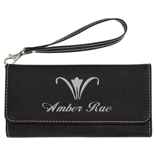 Black/Silver Wallet with Strap 7 1/2" x 4"