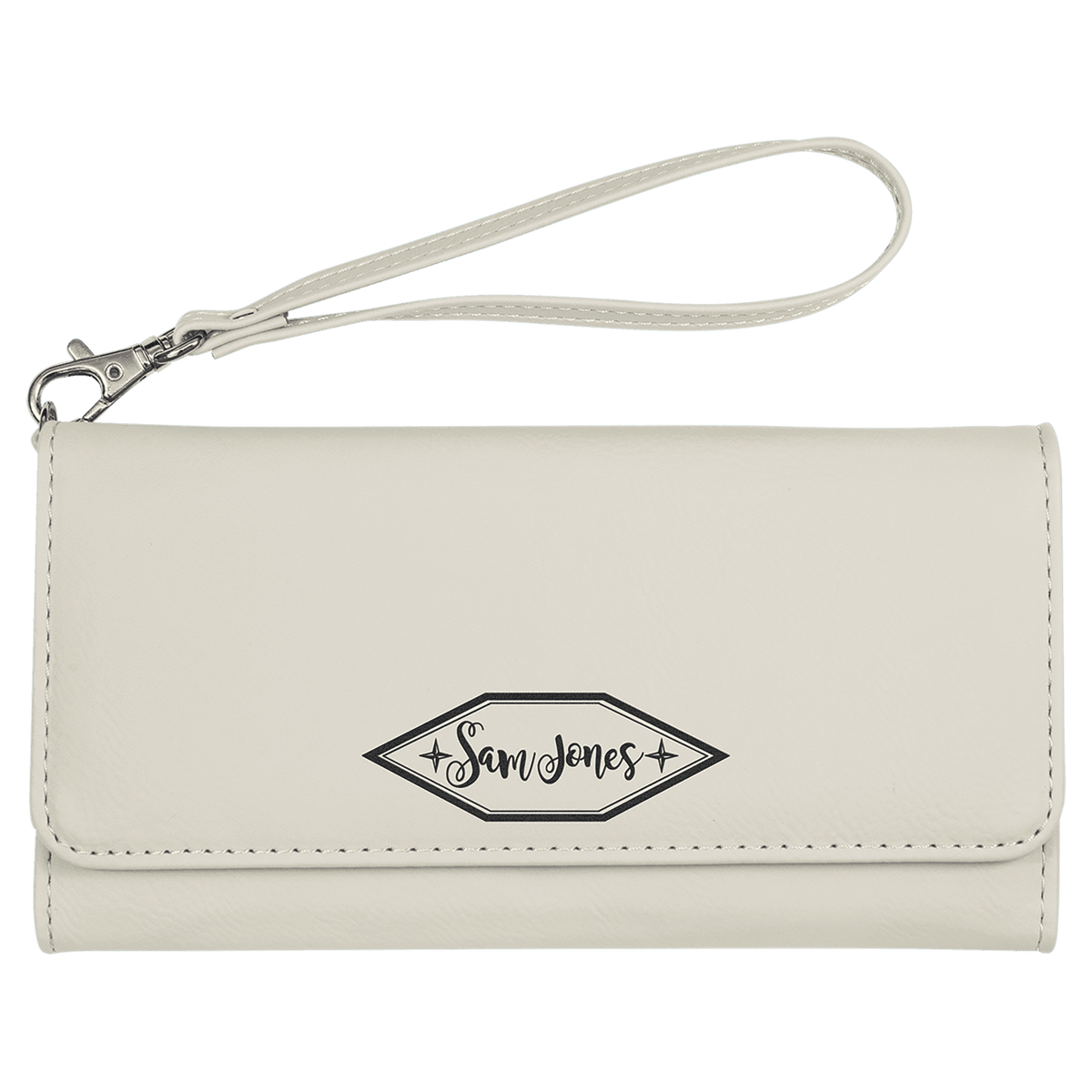 White Wallet with Strap 7 1/2" x 4"