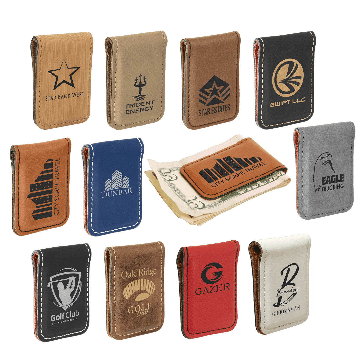 1 3/4 x 2 1/2" Laserable Leatherette Money Clip