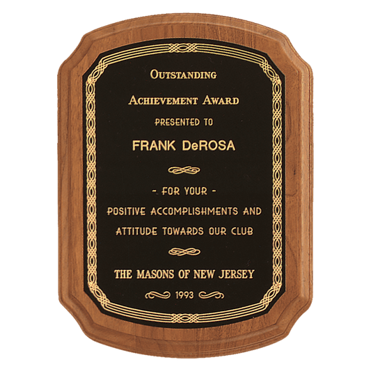 Coventry Series American Walnut Plaque with Gold Border Laserable Black Brass Plate