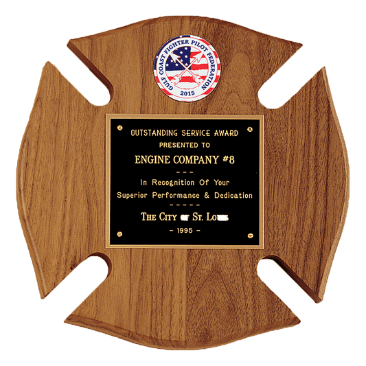 10" x 10" American Walnut Maltese Cross Plaque w/Black Brass Plate and 2" Insert