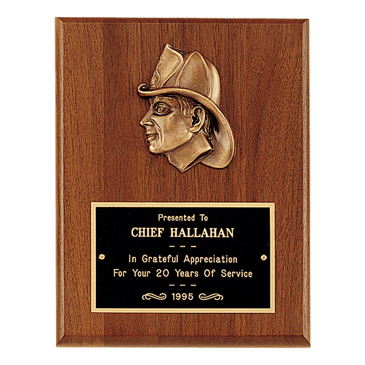 American Walnut Plaque with Firefighter Relief and Black Brass Plate