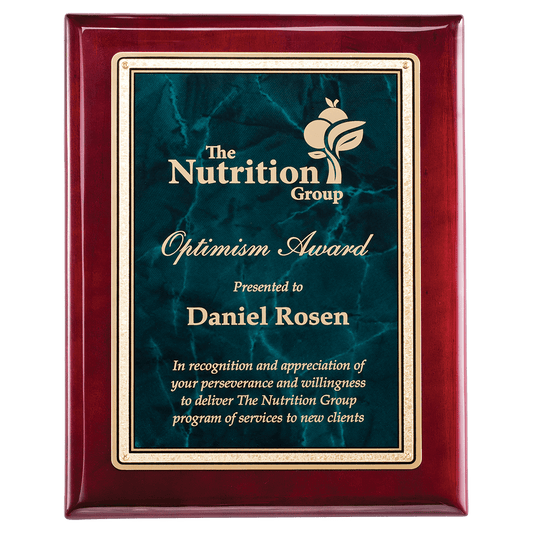 Rosewood Piano Finish Plaque with Emerald Marble/Gold Florentine Design