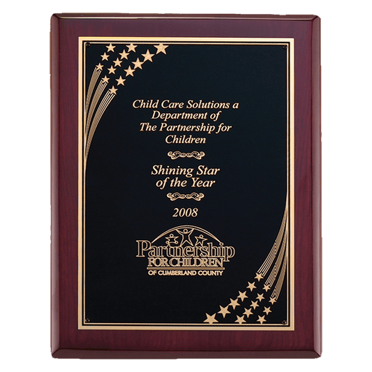 Airflyte Rosewood Piano Finish Plaque with Gold Florentine Star Border
