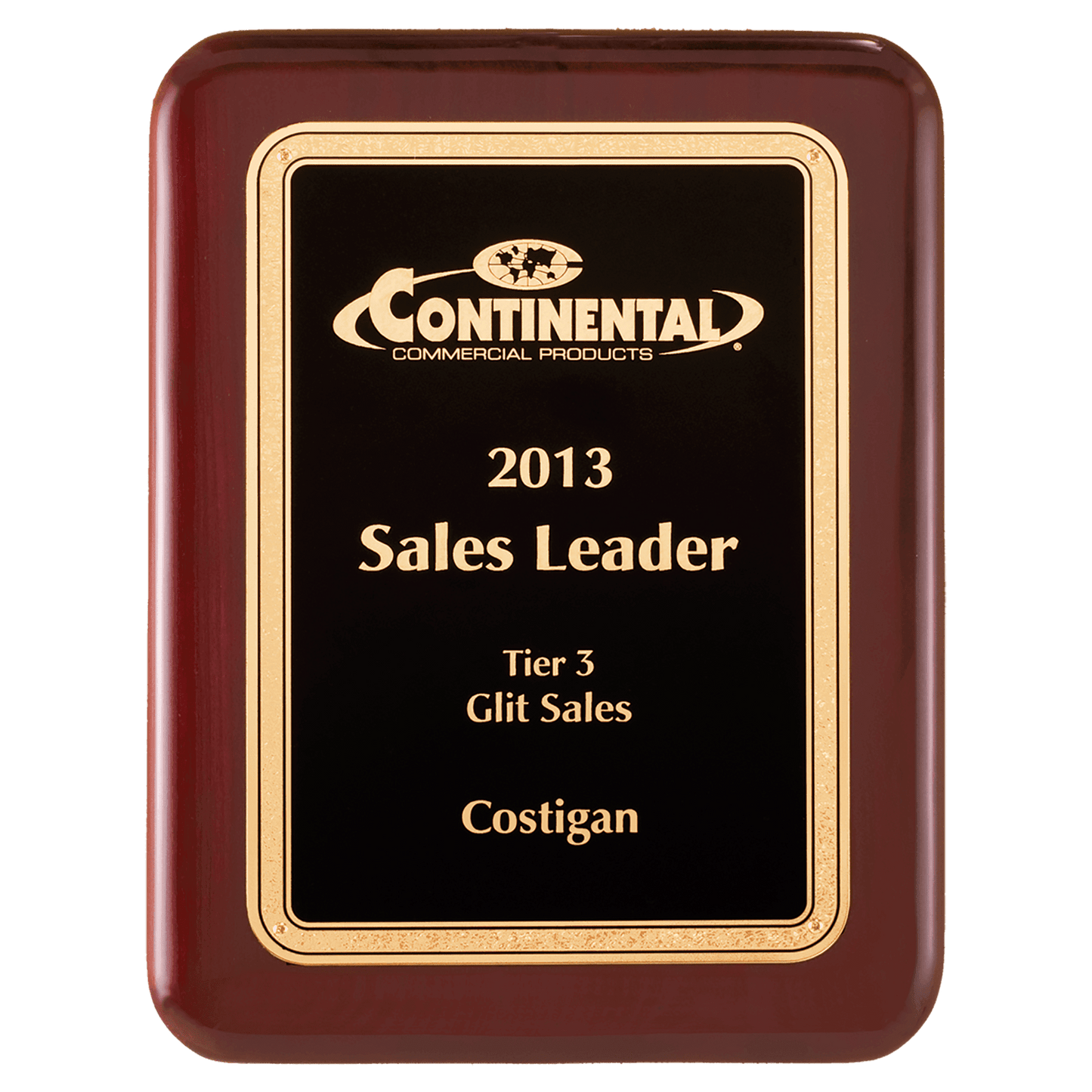 Airflyte Rosewood Piano Finish Plaque with Textured Black/Gold Florentine Border