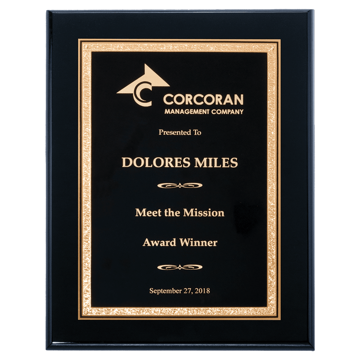 Airflyte Black High Gloss Plaque with Black/Gold Florentine Design