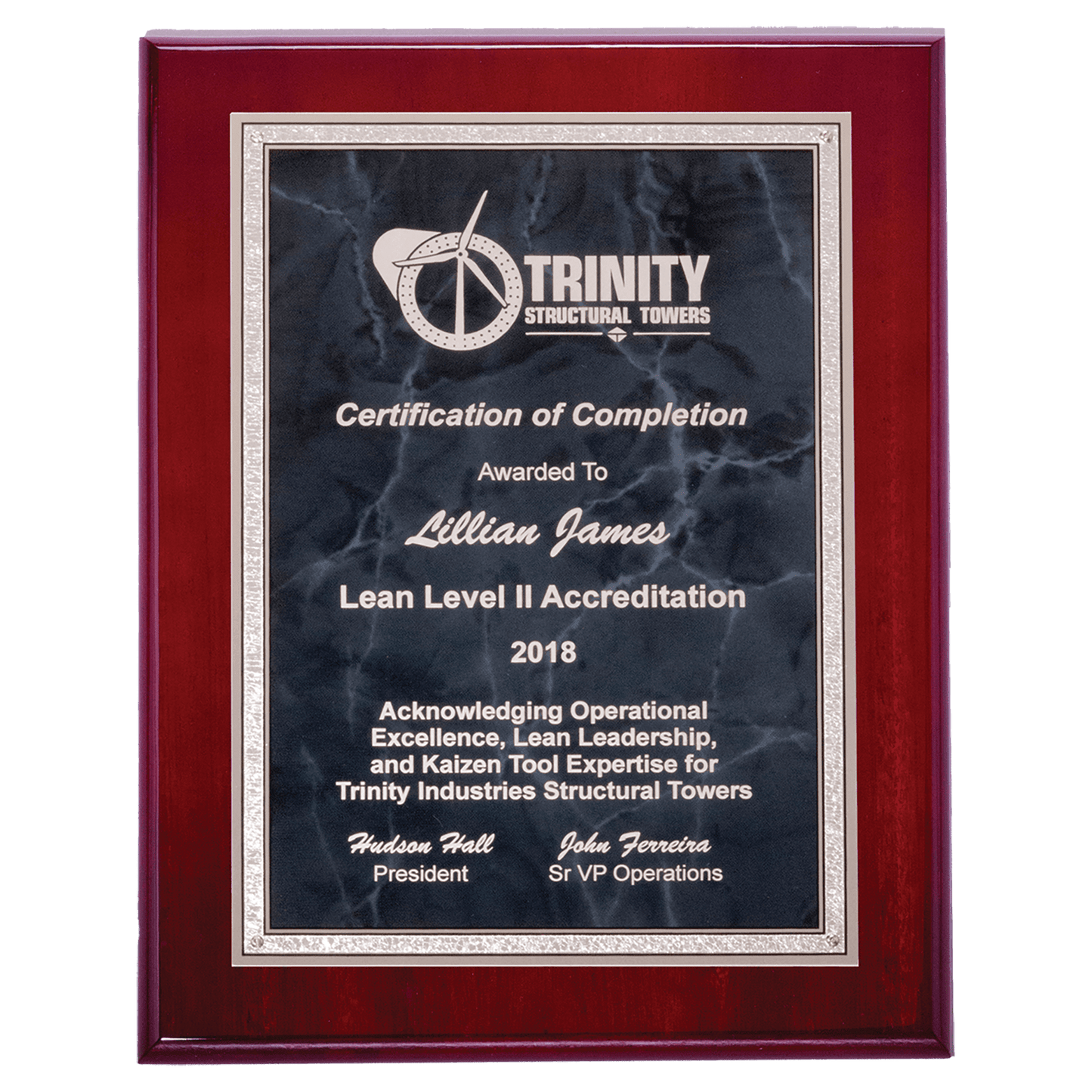 Airflyte Rosewood High Gloss Plaque with Gray Marble/Silver Florentine Borders Plate