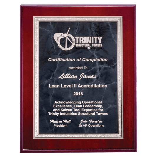 Airflyte Rosewood High Gloss Plaque with Gray Marble/Silver Florentine Borders Plate