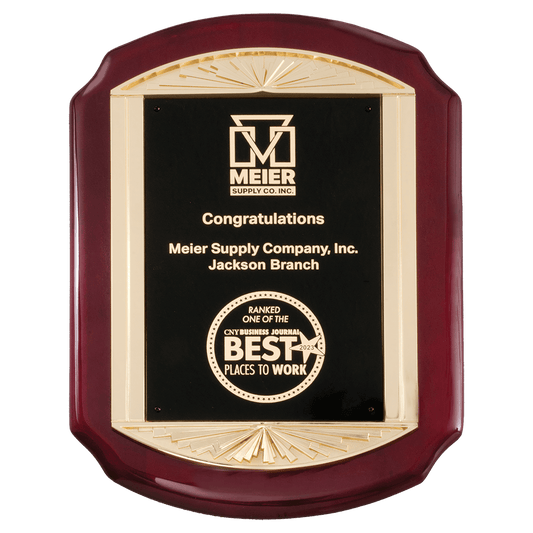 Rosewood Piano Finish Plaque with Metal Gold Sunburst Frame Casting