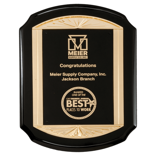 Black Piano Finish Plaque with Metal Gold Sunburst Frame Casting