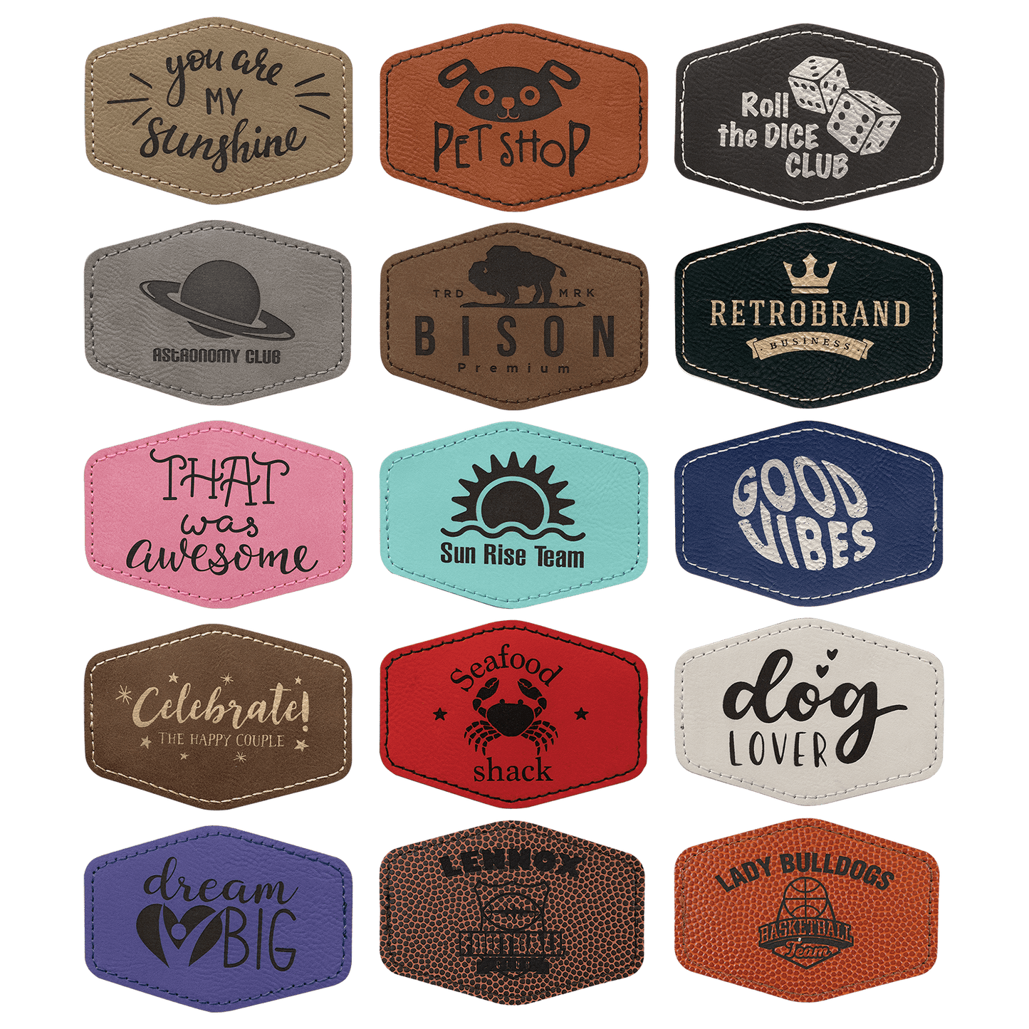 3 1/2 x 2 1/2" Hex Laserable Leatherette Patch with Adhesive