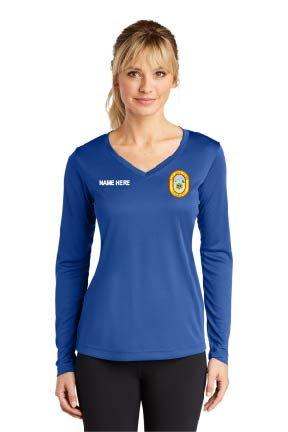 SMRG Royal Long Sleeve Ladies V-Neck Performance Tee