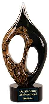 10 1/4" Black & Gold Coral Art Glass