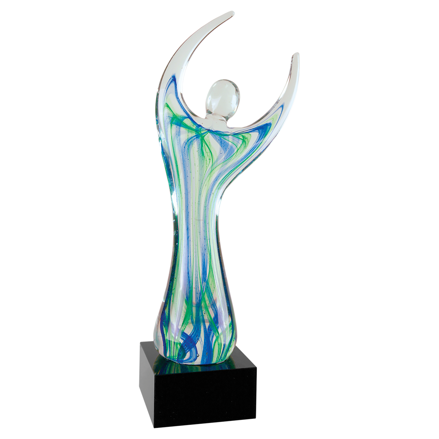 12" Raised Arms Art Glass with Square Black Base