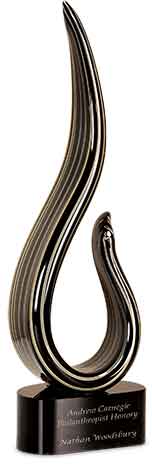 15" Black & Gold Curve Art Glass