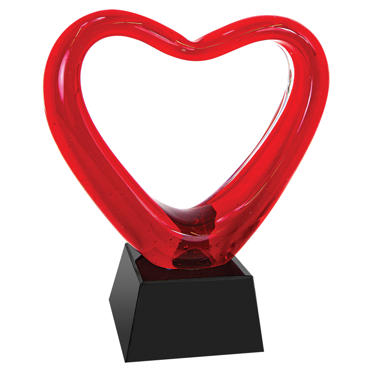 6 1/2" Red Heart Art Glass with Black Base