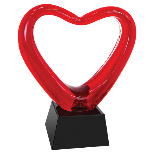 6 1/2" Red Heart Art Glass with Black Base