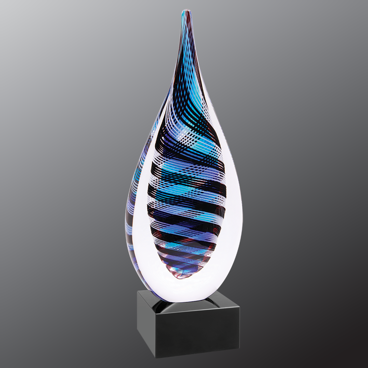 12" Blue, White & Black Twisted Rain Drop