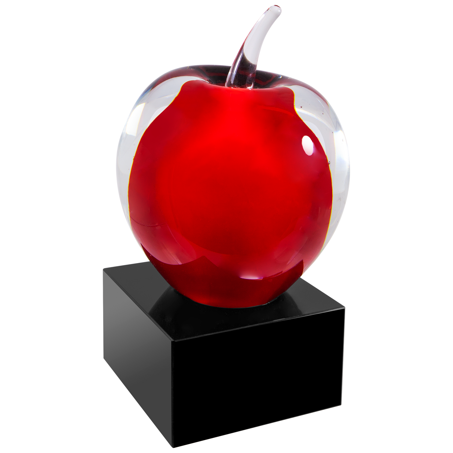 5 3/4" Red and Clear Glass Apple with Black Base
