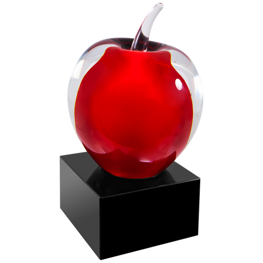 5 3/4" Red and Clear Glass Apple with Black Base