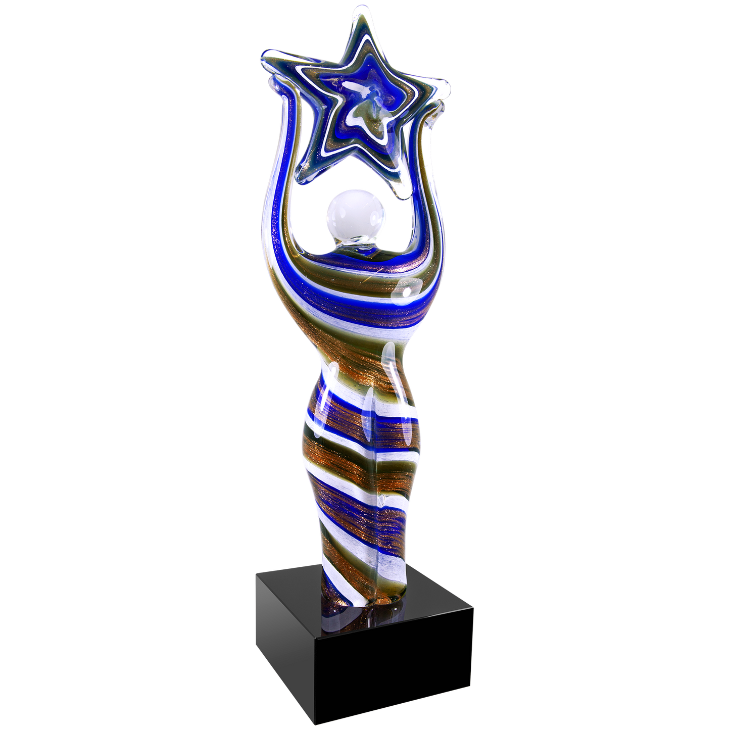 12" Glass Figure with Star and with Black Base