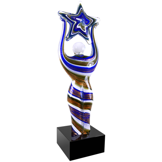 12" Glass Figure with Star and with Black Base