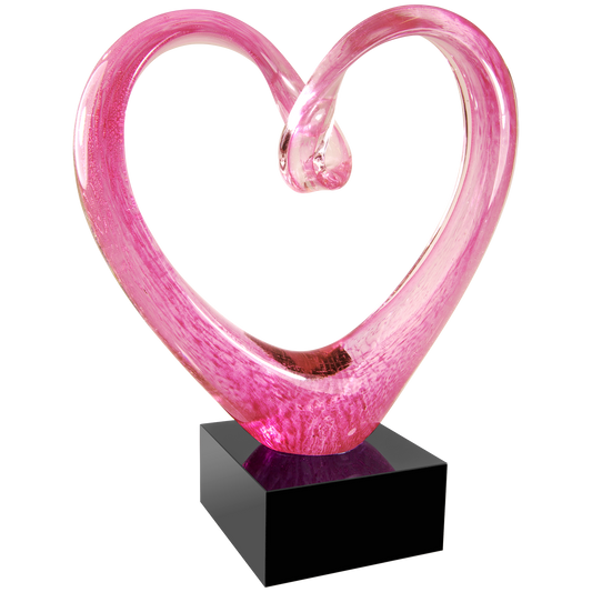 9" Pink Glass Heart with Black Base