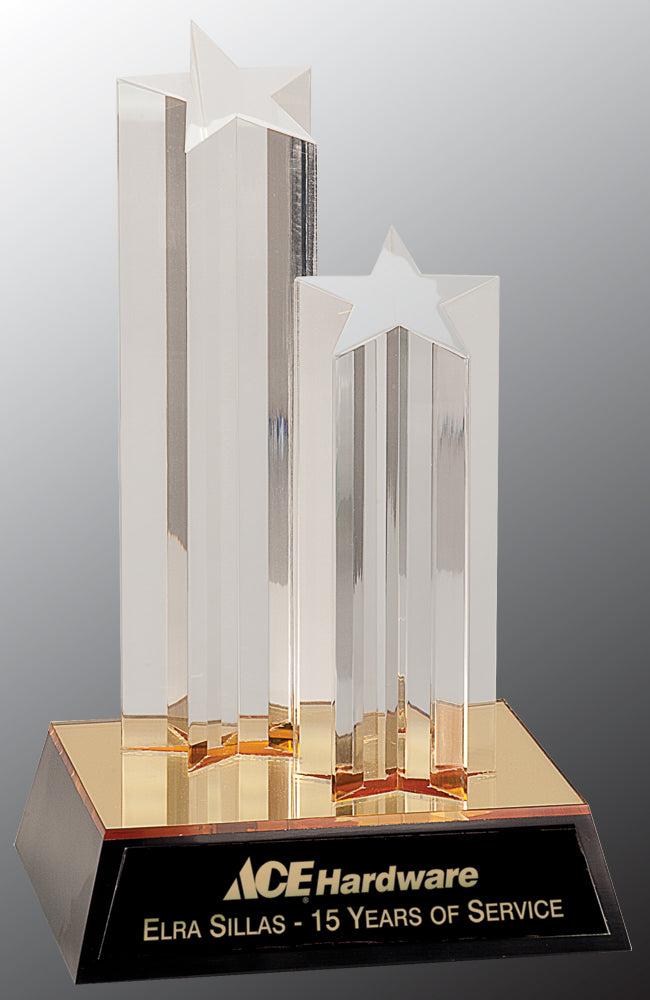 Clear Double Star Column Acrylic with Gold/Black Base