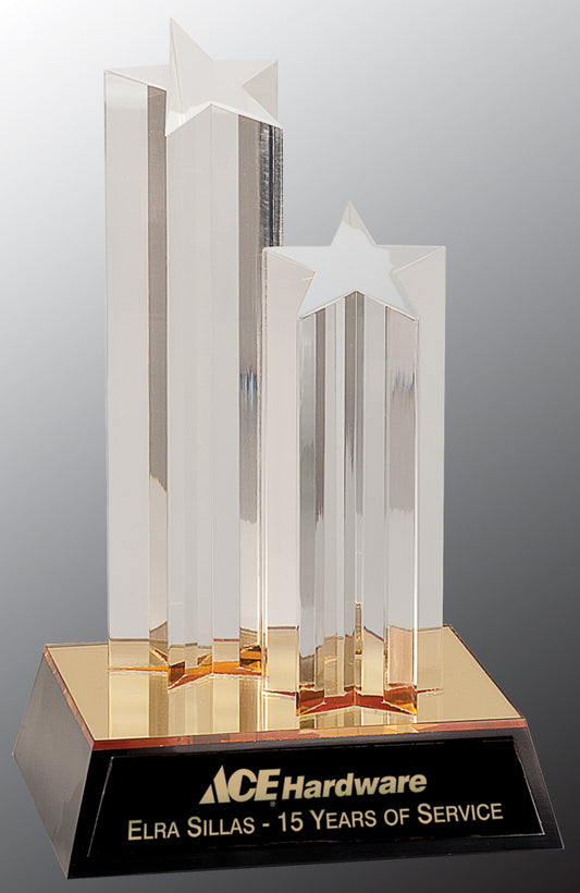 Clear Double Star Column Acrylic with Gold/Black Base