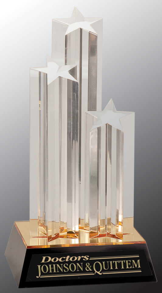 Clear Triple Star Column Acrylic with Gold/Black Base