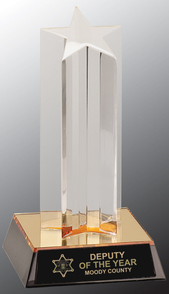 Clear Single Star Column Acrylic with Gold/Black Base