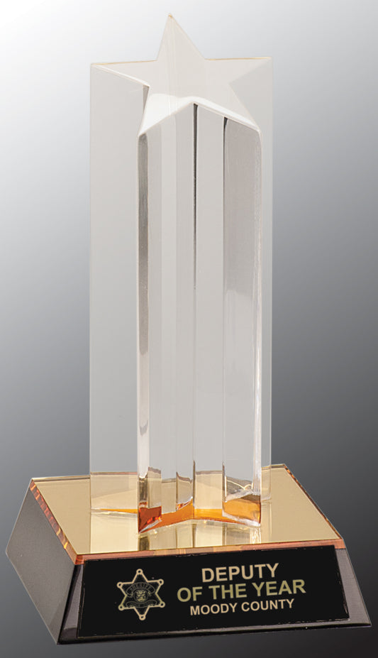 Clear Single Star Column Acrylic with Gold/Black Base