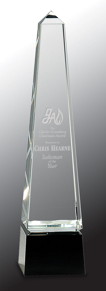 Obelisk Crystal on Black Pedestal Base