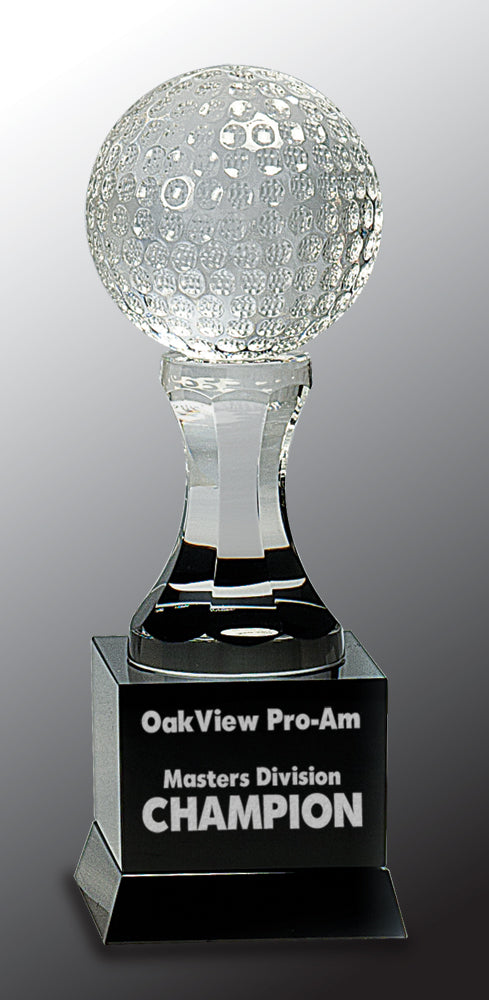 Crystal Golf Ball on Black Pedestal Base
