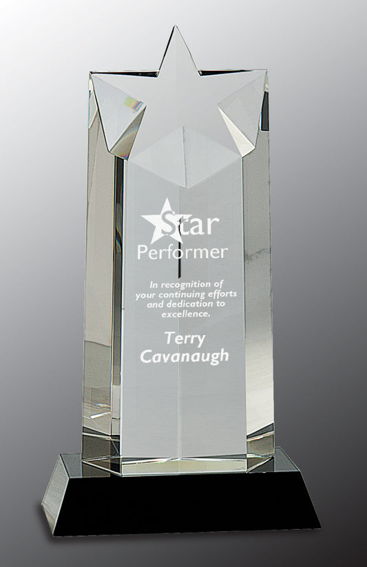 Crystal Star Column on Black Pedestal Base