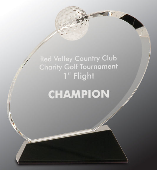 Clear Crystal Oblong Golf Award on Black Crystal Base