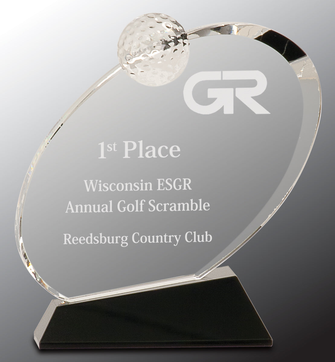 Clear Crystal Oblong Golf Award on Black Crystal Base