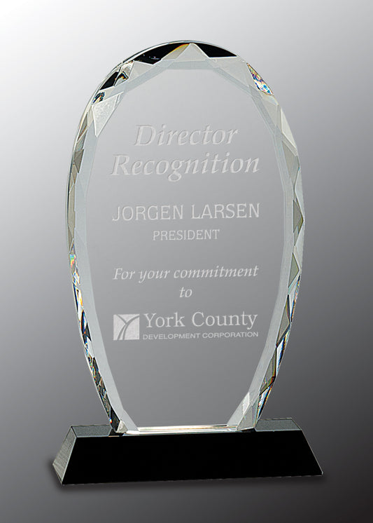 Oval Facet Crystal on Black Pedestal Base