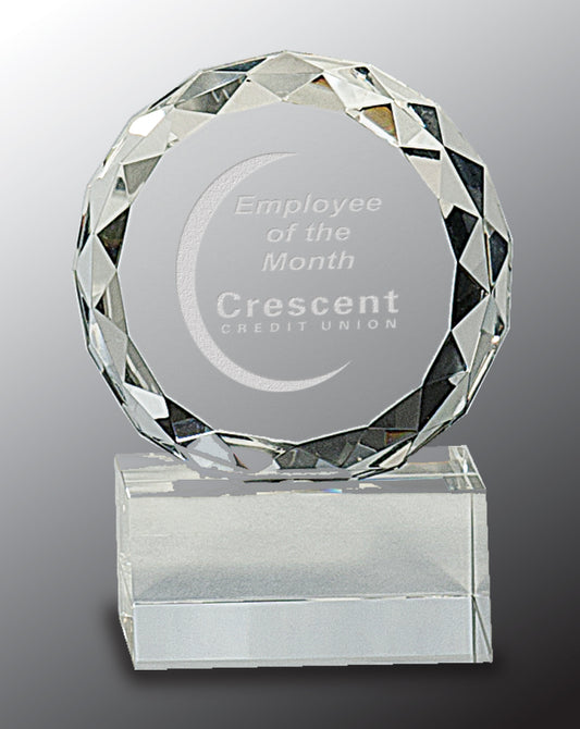 Round Facet Crystal on Clear Pedestal Base