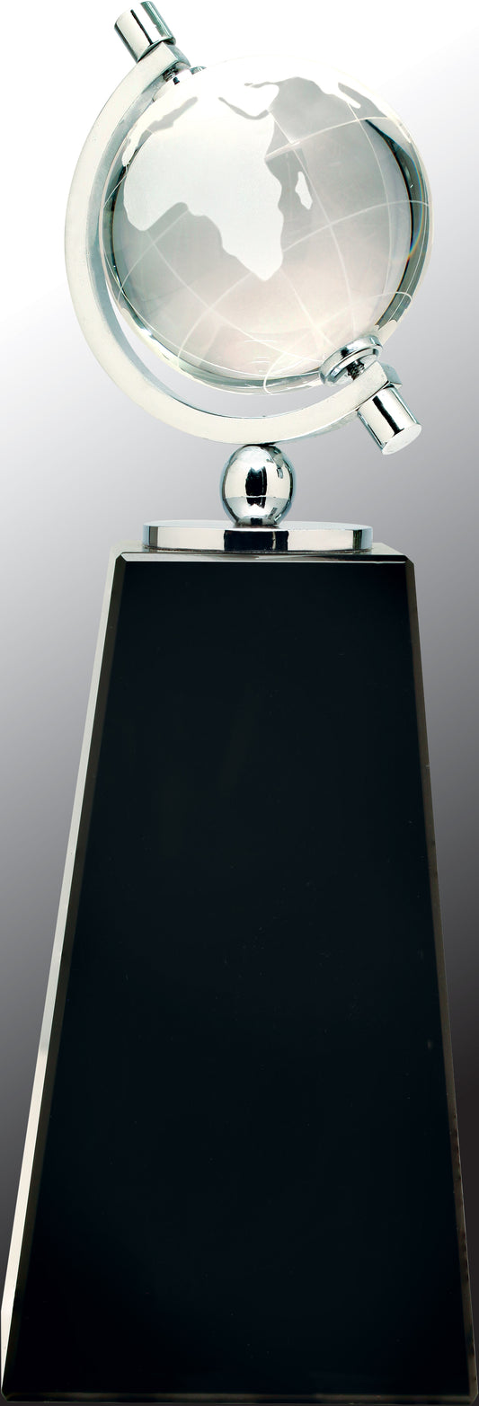 Crystal Spinning Globe on Black Pedestal Base
