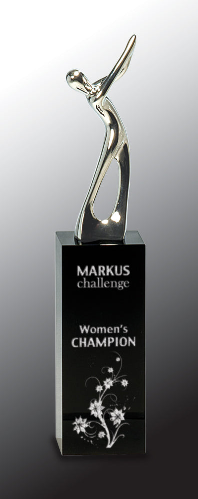 Silver Metal Golf Figure on Black Crystal Pedestal