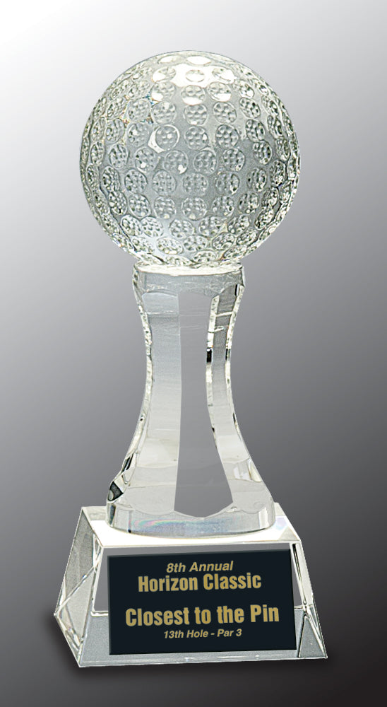 Crystal Golf Ball on Clear Pedestal Base