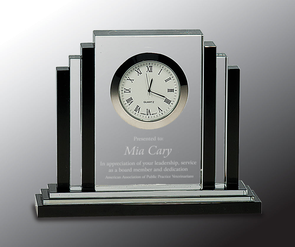 Clear Crystal with Clock with Black Crystal Trim